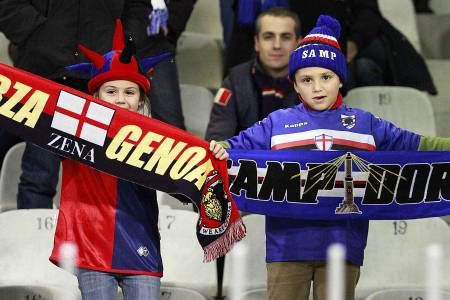 Genoa CFC fans waving flags during the derby soccer match UC Sampdoria vs CFC  Genoa, in Genoa Stock Photo - Alamy